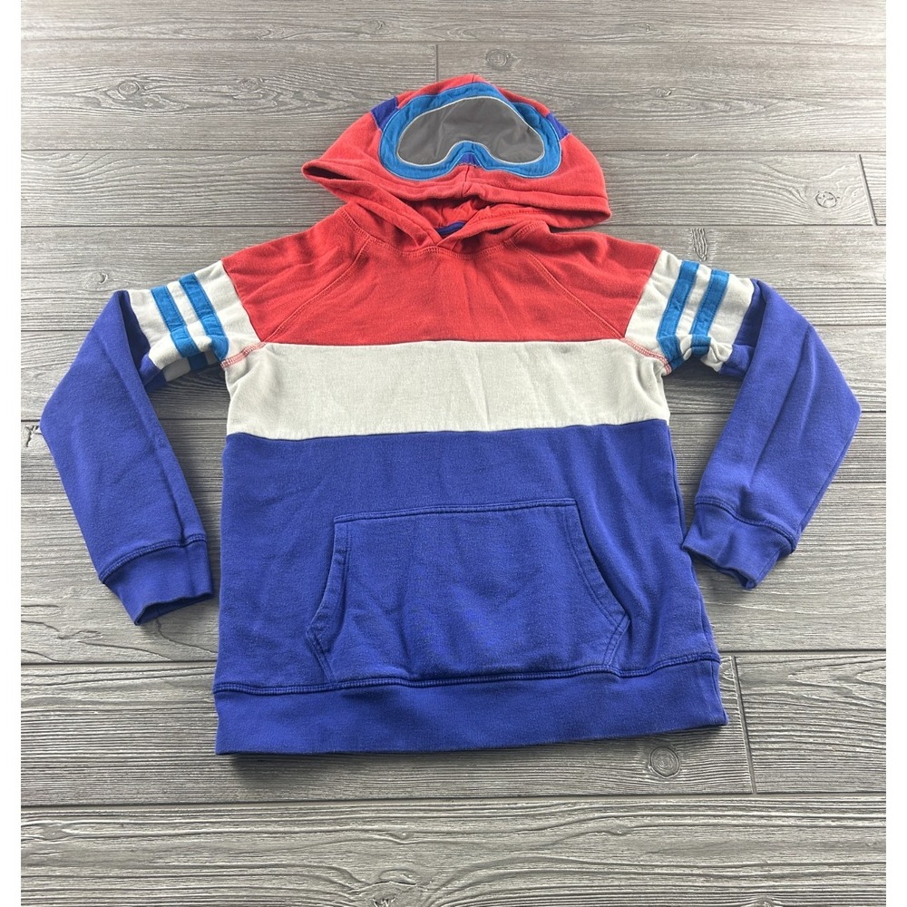 Mini Boden Hoodie Size 11-12 Y Red White Blue Color Block Goggle Hoodie